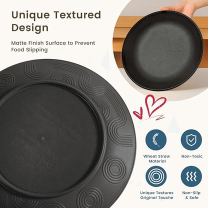 Homienly 40-Pieces Wheat Straw Dinnerware Set, Kitchen Plastic Wheat Straw Dinnerware Set - Service for 8, Unbreakable Lightweight Dish Set for Kitchen, Camping - Plates Set, Bowls, Cups Set(Black)