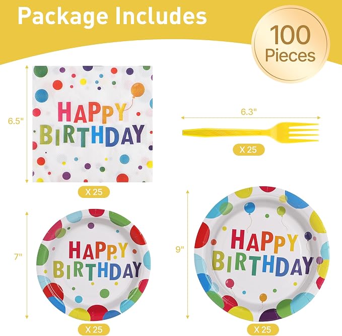 100 Pcs Disposable Birthday Party Tableware Set - Image 2