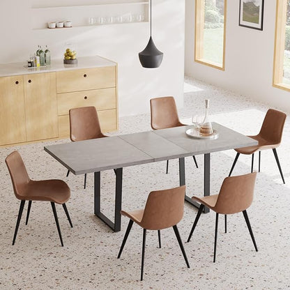 ZckyCine 79''Extendable Modern Minimalist Dining Table, 6-Person Dining Table, Reinforced Metal Legs