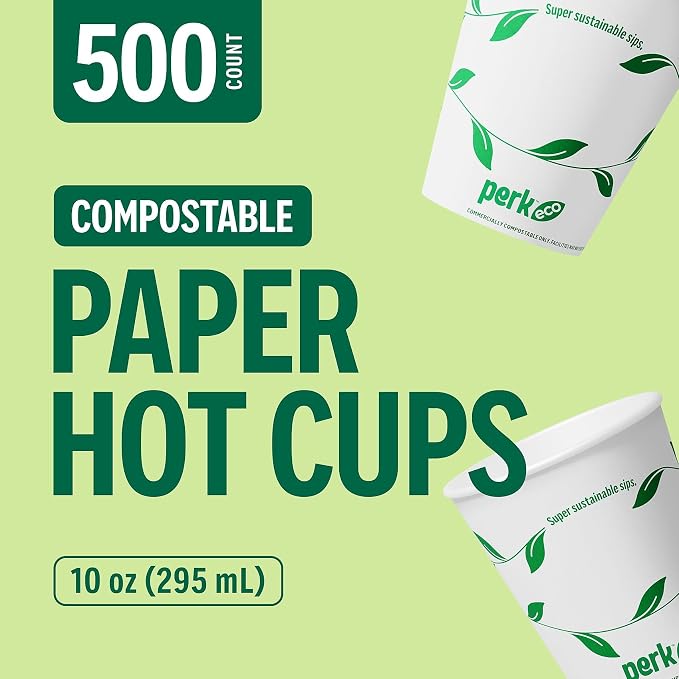 Perk Eco Compostable Paper Hot Cups, 10 Oz Disposable Cups - Image 3