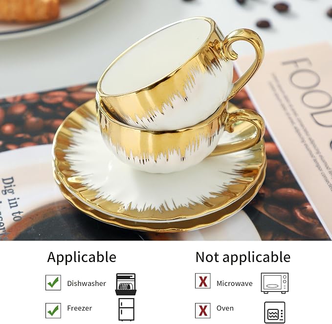 LETAOTAO Espresso Cups and Saucers, 2.5 oz Porcelain Espresso Cups Set of 6 | - Image 5