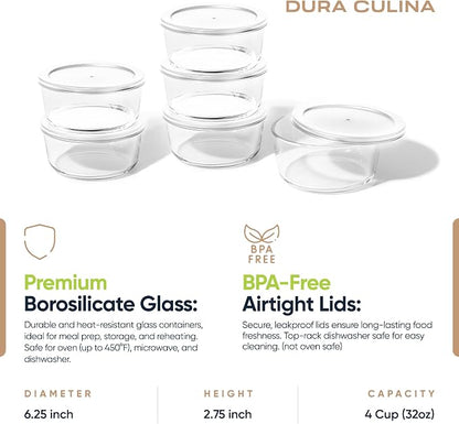 12-Piece Glass Food Storage Containers Set | 4-Cup, Leakproof | Microwave - Image 2