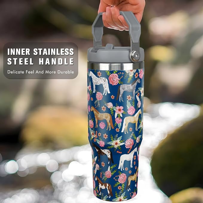 30 oz Horse Tumbler with Handle and Flip Straw, Vacuum Insulated Water Bottle - Image 3