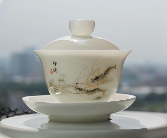 Liang baobao Ice Jade White Porcelain Gaiwan, 5oz Teacup Suet-fat Jade - Image 2