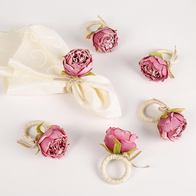 Handmade Flower Napkin Rings Set of 6, Valentine's, Thanksgiving Table by FEKIDO