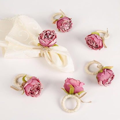 Handmade Flower Napkin Rings Set of 6, Valentine's, Thanksgiving Table by FEKIDO