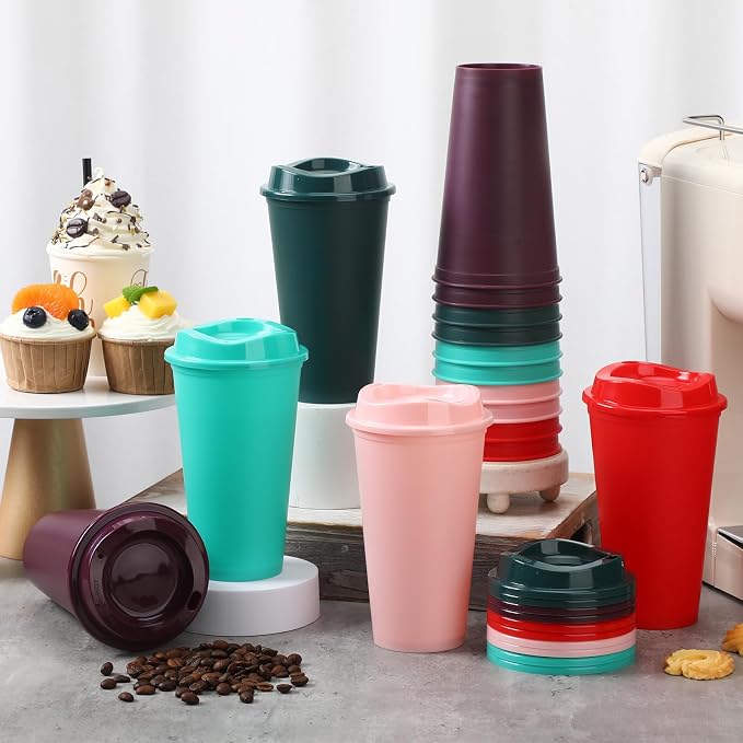 Domensi 15 Pack Reusable Plastic Coffee Cups - Image 3