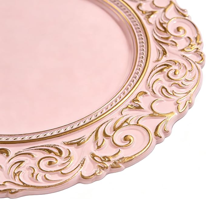 Pink Charger Plates with Gold Embossed Rim, Plate Chargers - Image 6