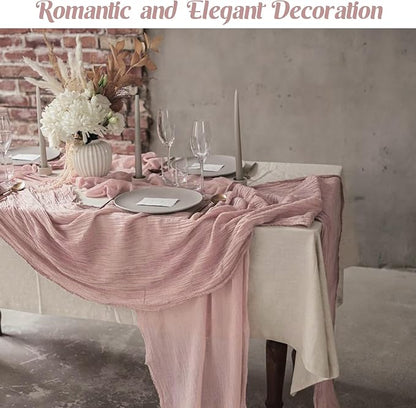 6 Pieces Dusty Pink 10FT Cheesecloth Table Runner Boho Gauze Fabric Table - Image 7