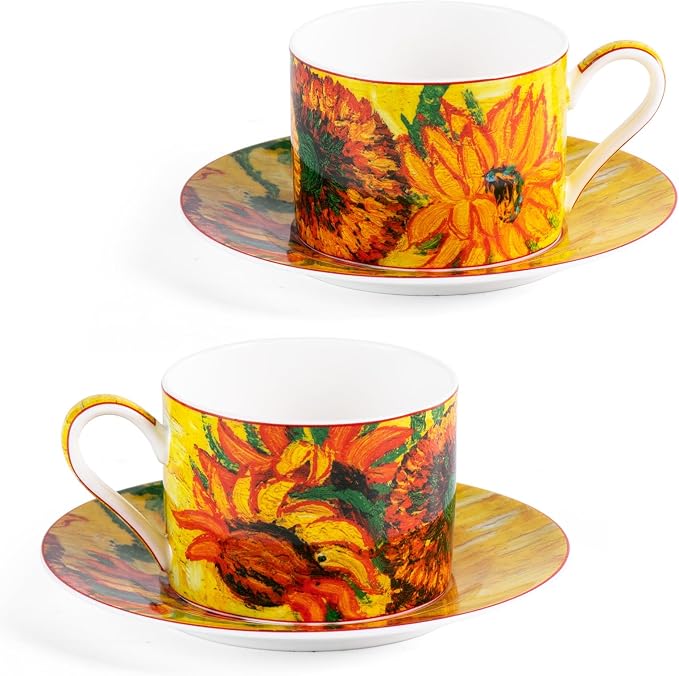 KAMMAK Tea Cups and Saucers Set of 2, Porcelain Coffee Cups, JBE007 | Stackable by KAMMAK