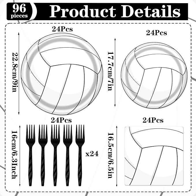 Rakuto Volleyball Party Tableware Decorations, Sports Theme Birthday Baby - Image 2