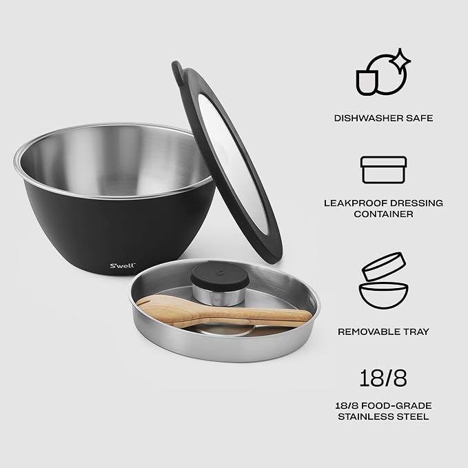 S'well Stainless Steel Salad Bowl Kit XL 184oz, Includes 5oz Canister - Image 4