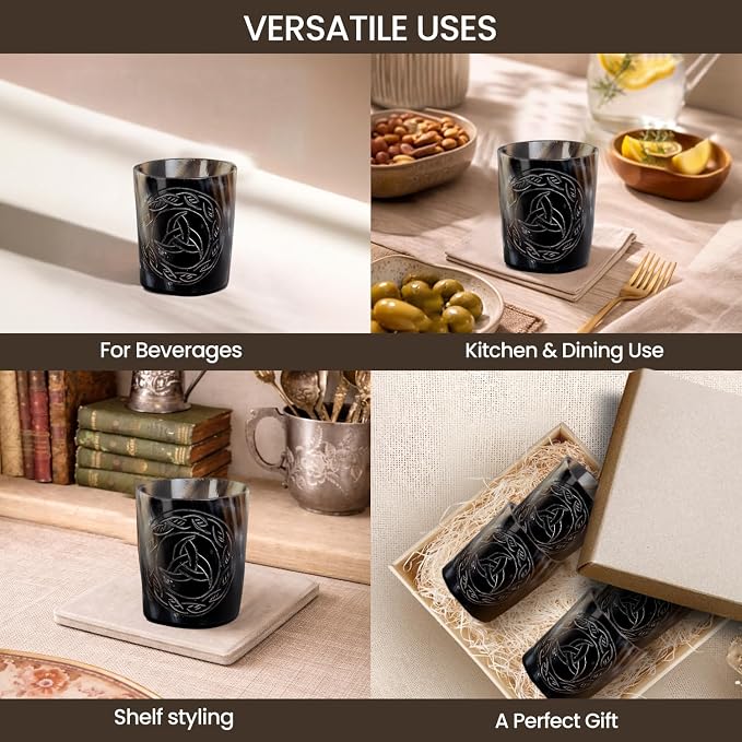 Handicrafts Home Viking Horn Shot Glasses Set of 8, Handmade Natural Ox Horn - Image 4