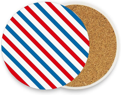 Coasters for Drinks Coaster Drink Set Decorative Coffee Table Desk Cup Mat Spring Cute Cork Bar Backing Round Home Decor Blue and Red Stripes19