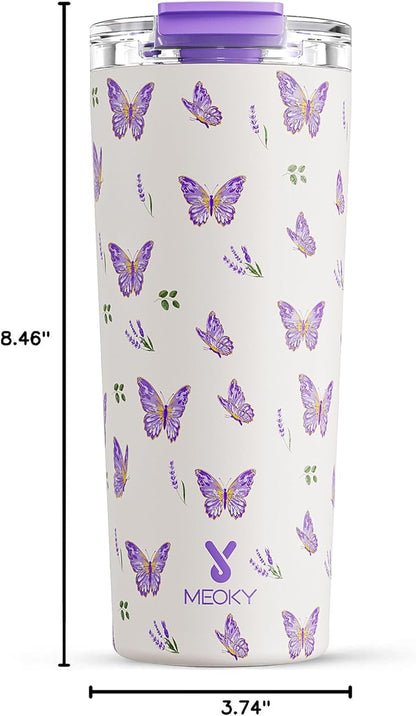 Meoky 24 oz Insulated Travel Coffee Mug: Leak Proof Lid, Butterfly | Stainless - Image 3