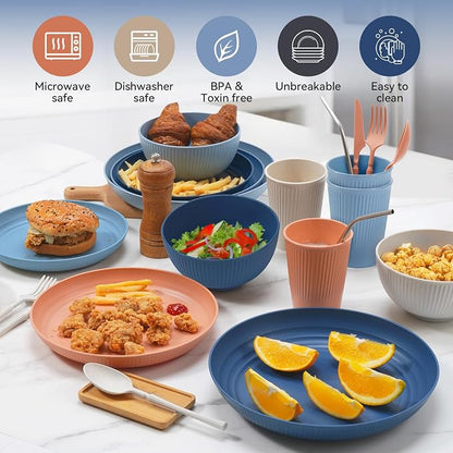 Wheat Straw Dinnerware Sets, 64-Piece Plates and Bowls Sets - Image 7