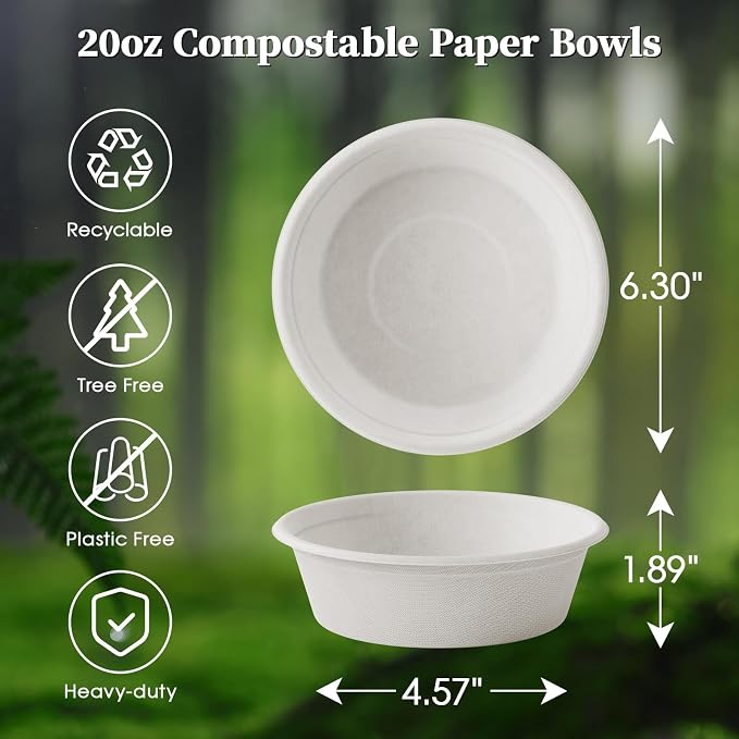 20 OZ 150 Count Disposable Compostable Paper Soup Bowls - Image 4