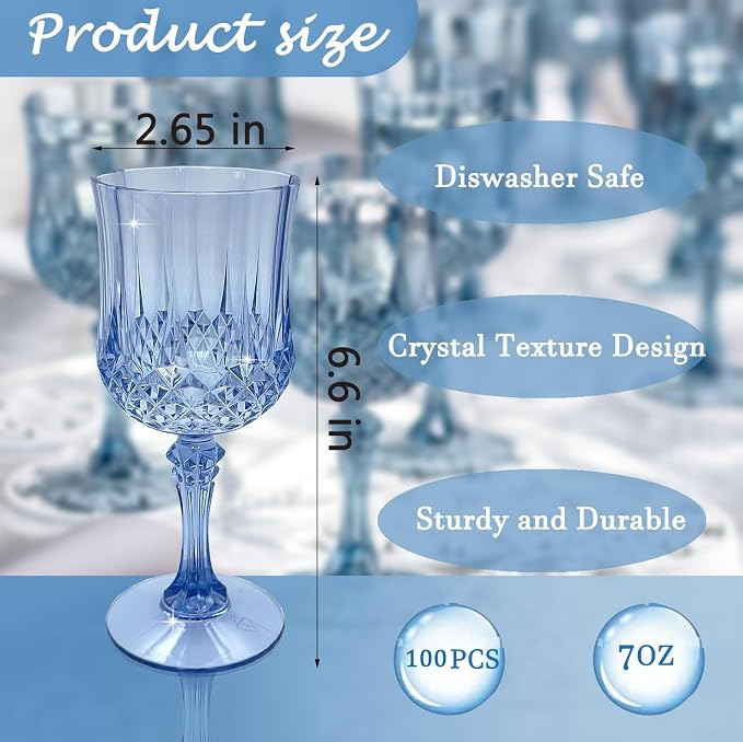 100Pack Plastic Wine Glasses, 7oz Vintage Goblets - Image 2