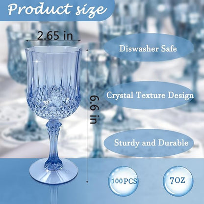 100Pack Plastic Wine Glasses, 7oz Vintage Goblets - Image 2
