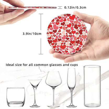 Drink Coasters with Holder Stand Set of 6, Heart Shaped Decoration Pu Leather - Image 3