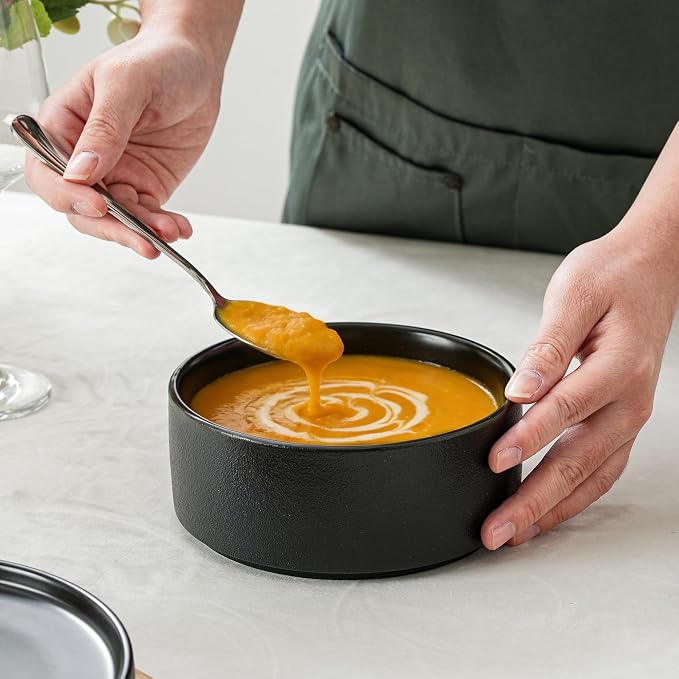 26 OZ Ceramic Cereal Bowls Set, 6 Inch, Modern Black | Dishwasher & Microwave - Image 4