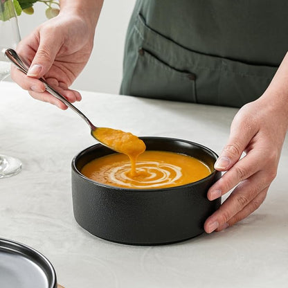 26 OZ Ceramic Cereal Bowls Set, 6 Inch, Modern Black | Dishwasher & Microwave - Image 4