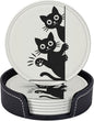 Cute Cats Coasters for Drinks Set of 6, Round Leather Coaster by Unknown