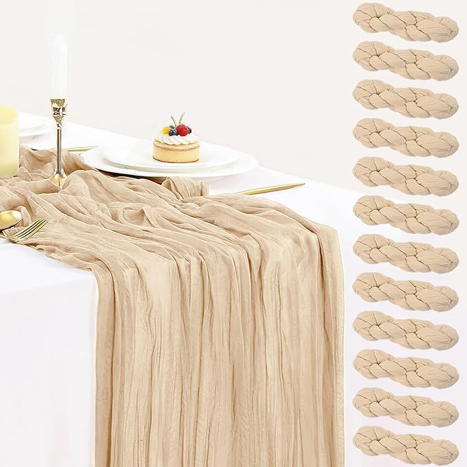 12 Pack Champagne Cheesecloth Table Runner 35x120 Inches, Summer Cheese Cloth by BlueTopCoLtd
