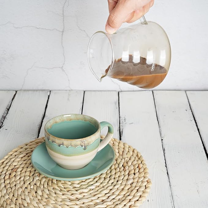 Bosmarlin Ceramic Cappuccino Cup and Saucer Set of 2, 10 Oz, Coffee Cups - Image 5