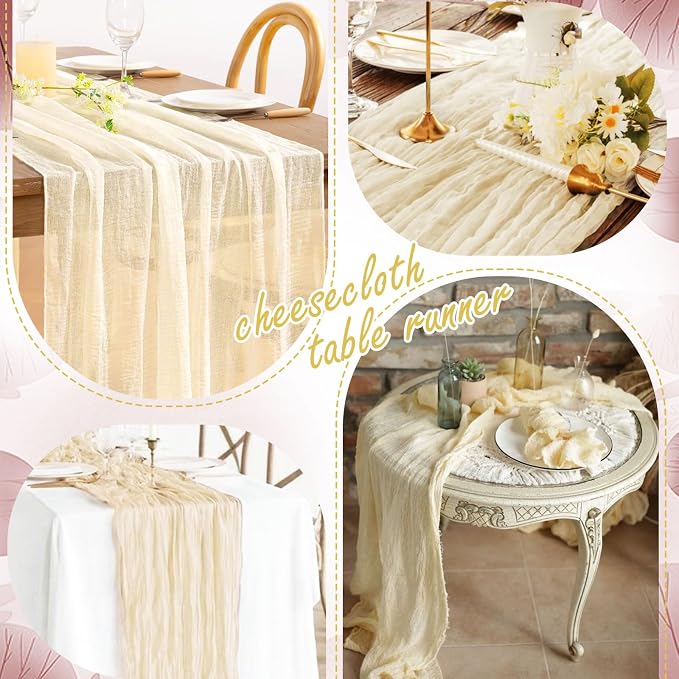 8 Pack Ivory Cheesecloth Table Runner 10FT Long Boho Gauze Fabric Table Runner - Image 6