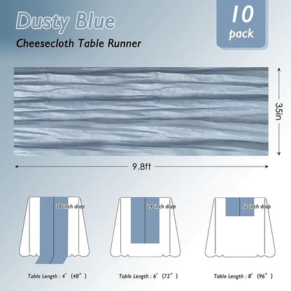 3 Pack Dusty Blue Cheesecloth Table Runner 120 Inch Boho Wedding Decor | - Image 2