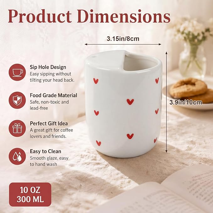 Ceramic Mug with Sip Hole 10 oz Novelty Red Heart Ceramic Coffee Mug Hand - Image 2