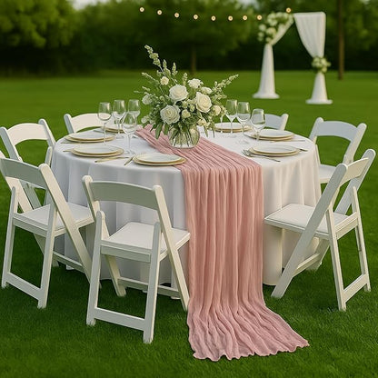 12 Pack Dusty Pink Cheesecloth Table Runners – 10FT Blush Gauze Boho Table - Image 4