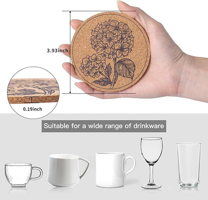 Cork Coasters for Drinks Absorbent Non Slip 12pcs 4 Inch Flower | Coaster for - Image 2