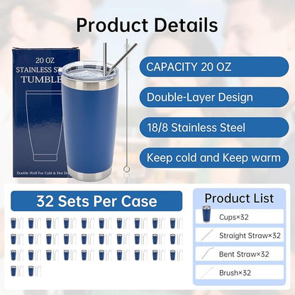 IEOVIEE 32 Pack 20oz Stainless Steel Insulated Bulk Tumblers - Image 2