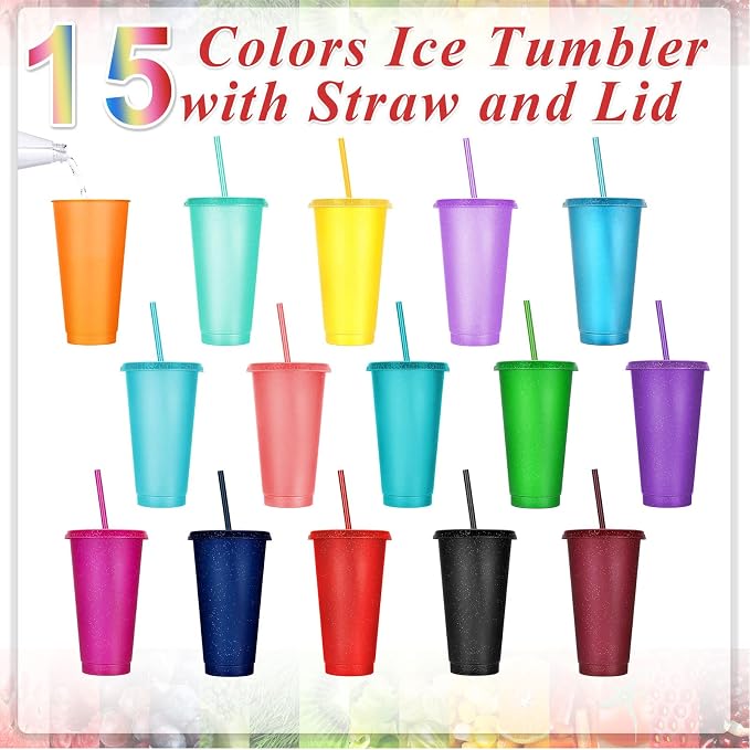 Honeydak 30 Pack Tumbler with Straw and Lid Bulk Glitter Plastic Cups Water - Image 3
