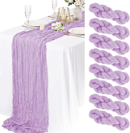 8 Pack Lilac Cheesecloth Table Runner 10FT Long Boho Gauze Fabric Table Runner by Lamshionow