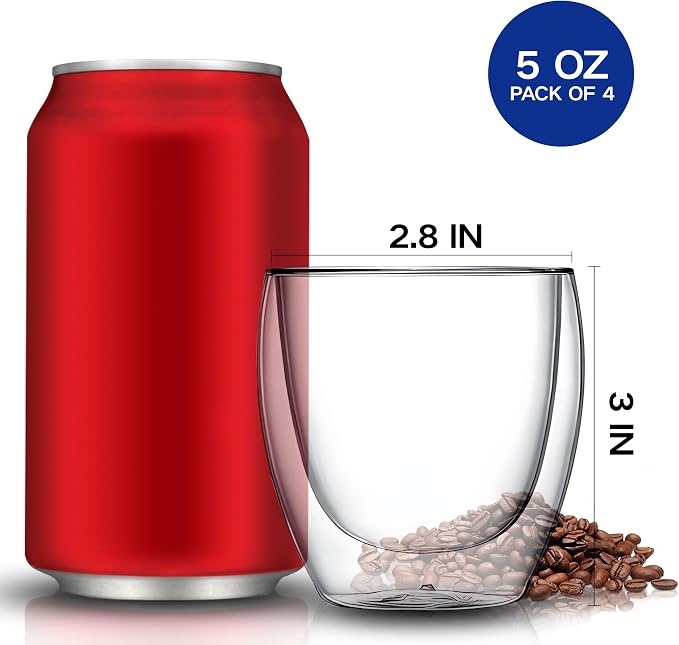 YMMIND Set of 4 Double Walled Glass Coffee Mugs 5 Ounces Insulated Layer Coffee - Image 4