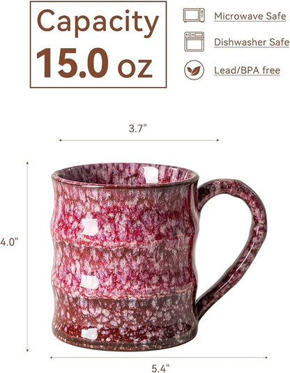 Unique Reactive Glaze Cherry Red Ceramic Coffee Mug - 15 oz Large Coffee Cup - Image 8