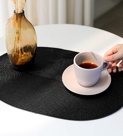 FunWheat Oval Braided Placemats Set of 4 Table Mats for Dining Tables Washable Heat Resistant Place Mats for Indoor Outdoor Use 12 x18 Inch(Oval Black, 4pcs)