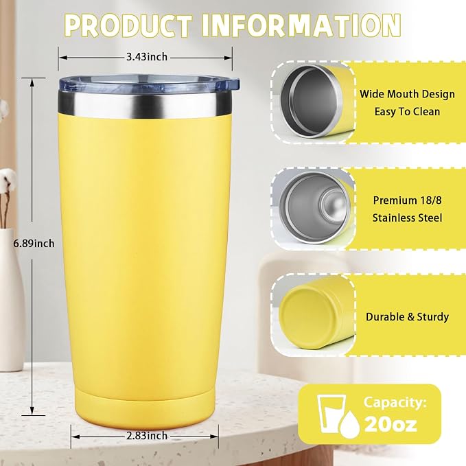 20 oz Tumbler with Lids and Straws, Stainless Steel Insulated Coffee Tumbler - Image 2
