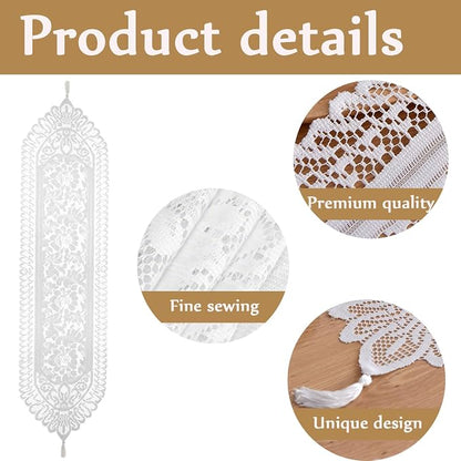 Tinsow 2 Pack Cotton Crochet Lace Rectangular Table Runner Dresser Scarf Doilies - Image 4
