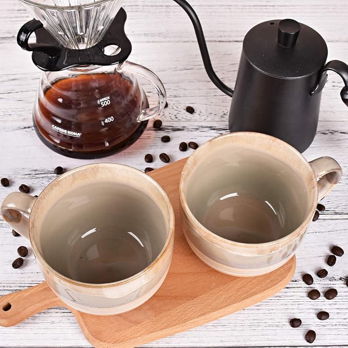 Bosmarlin Large Ceramic Coffee Mug Set of 2, Stoneware Jumbo Latte Mugs - Image 6