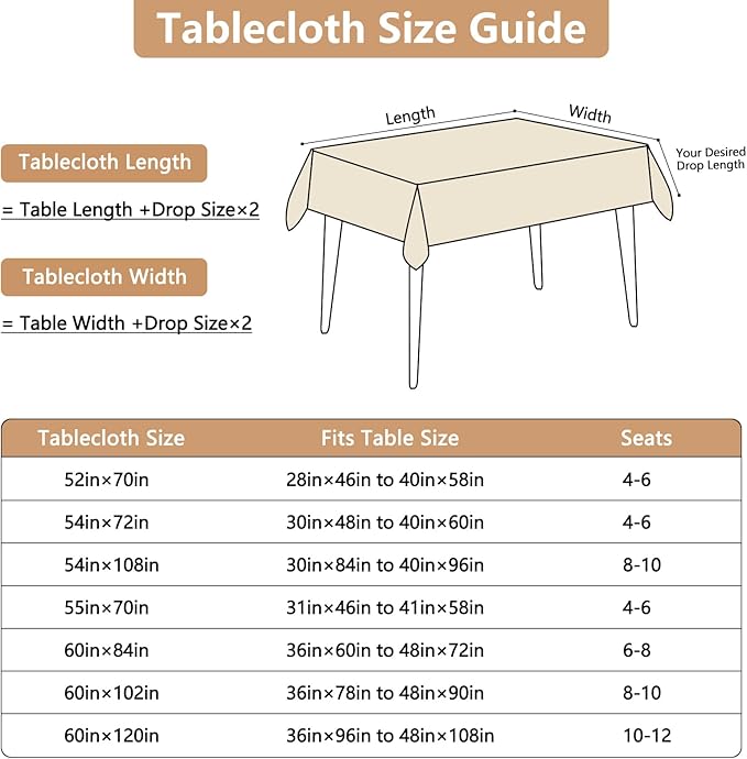 Fabric Rectangle Table Cloth for 8 Foot Rectangular Table Faux Linen Textured Water Resistant & Wipeable Tablecloth Reusable for Dining Banquet Holiday 54 x 108 Inch Beige
