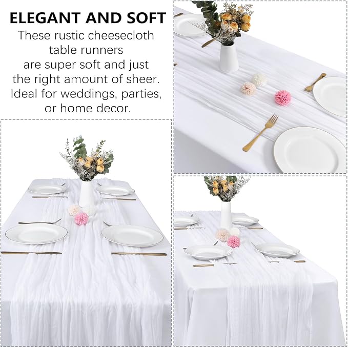 12 Pack White Cheesecloth Table Runner 35 x 120 Inch | Boho Gauze Fabric - Image 6