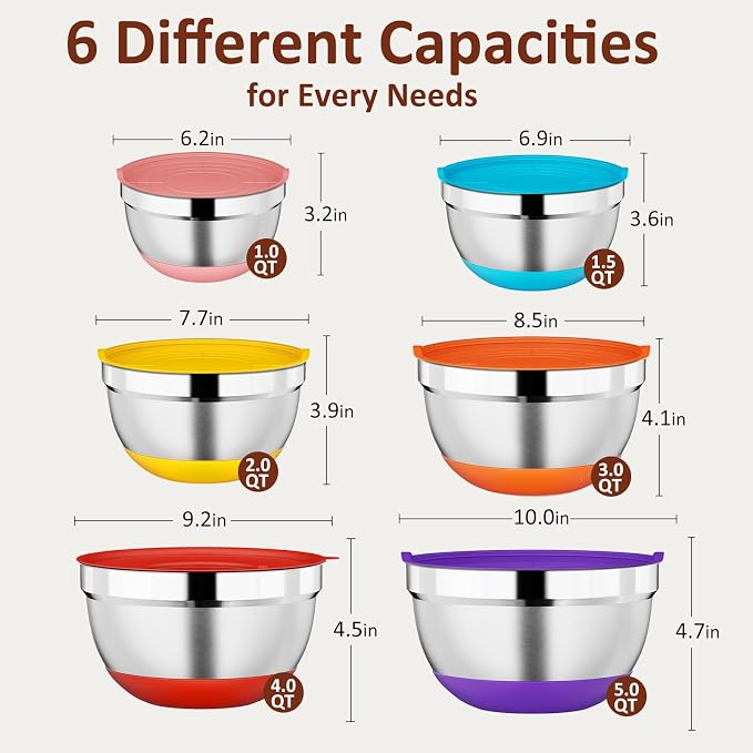9 Pack Mixing Bowls with Airtight Lids Set, Stainless Steel Mixing Bowls with - Image 2