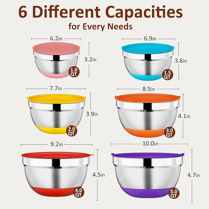 9 Pack Mixing Bowls with Airtight Lids Set, Stainless Steel Mixing Bowls with - Image 2