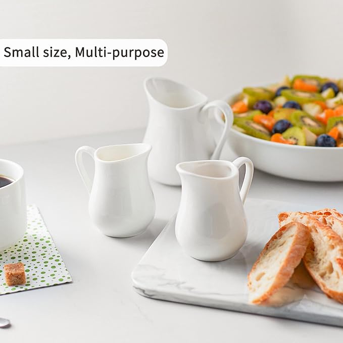 Gurygo 2 Pack 4 Oz Classic White Ceramic Small Creamer Pitcher - Image 6