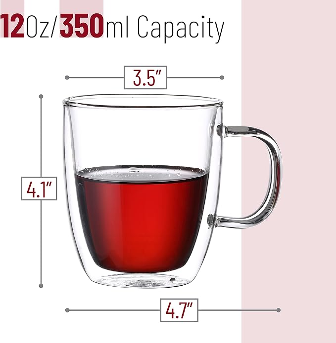 BTaT- Double Walled Glass Coffee Mugs, 12 oz, Glass Coffee Cups - Image 3