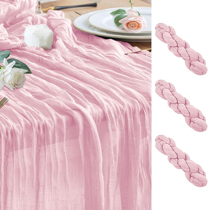 Cheesecloth Table Runner Blush Pink 10FT Boho Gauze Runner, 3 Pack | 120 Inch by Wokceer